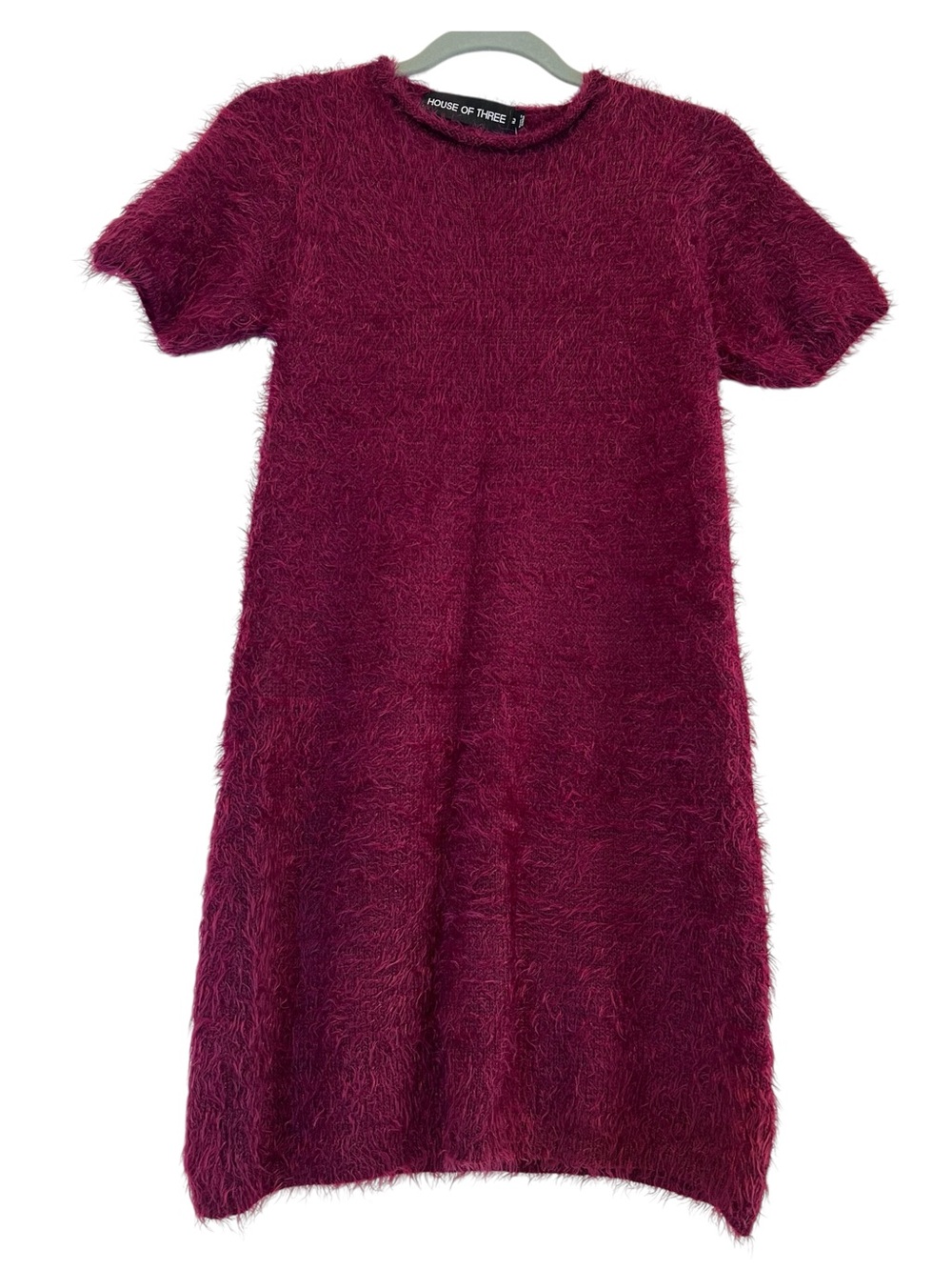 House of Three Burgundy Eyelash Knit Dress Womens 10 Fuzzy Shaggy Mini Magenta